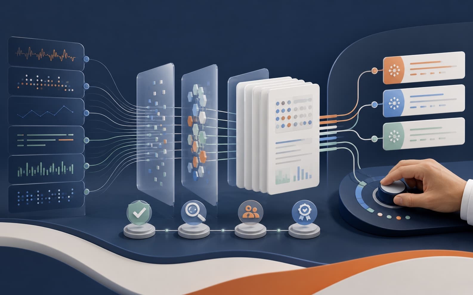 Clinical data signals flowing through evidence and review checkpoints
