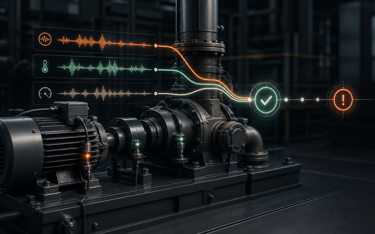 Industrial equipment monitored by predictive maintenance signals
